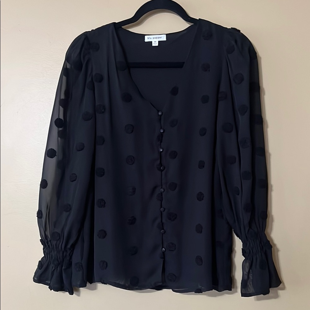 Blu pepper Black Ruffled 3/4 Sleeve Blouse
